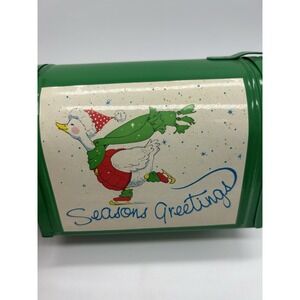 Vintage Giftco Green Country Christmas Goose Tin Mailbox Seasons Greetings